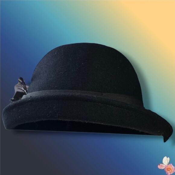 Goorin Bros Wool Feather Hat Black Medium Cloche Bowler Style main image 2
